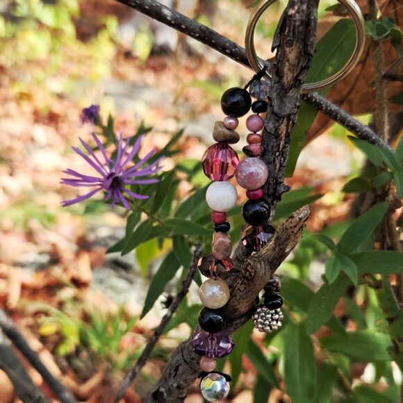 Sunstone, Moonstone & Rhodonite Gemstone Keychain – Handmade - Picture 2 of 5